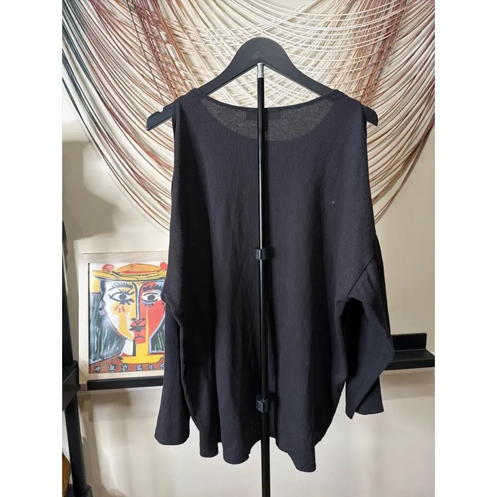 Michael Kors NWT ribbed knit cold shoulder top XL black 2287